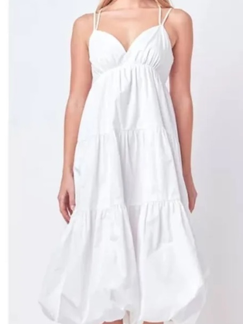 White Tiered Bubble Hem Midi Dress